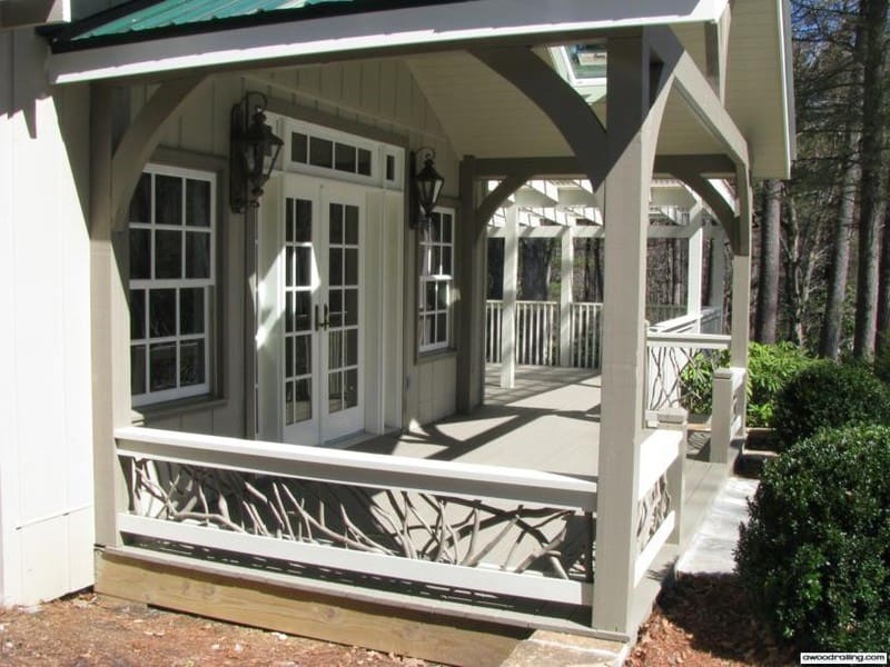 timber frame porch decorative railing