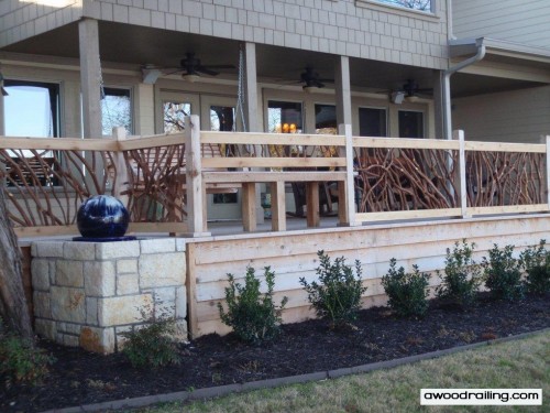 Porch Handrail with ball floating on water