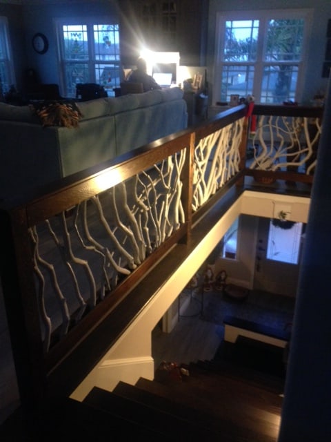 Dark Walnut Stained Wood Railing with Painted Branches