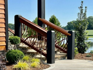 Charlotte NC, Dark Custom Exterior Stair Handrails Water In Background
