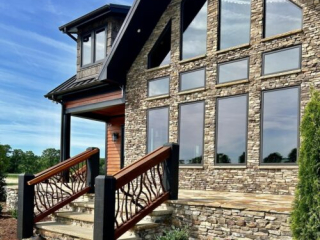 Charlotte NC, Porch Patio Dark Stair Handrails In Front Of Beautiful Home