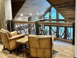 Charlotte NC, Top Floor Balcony Lounge Area With Custom Rustic Handrails