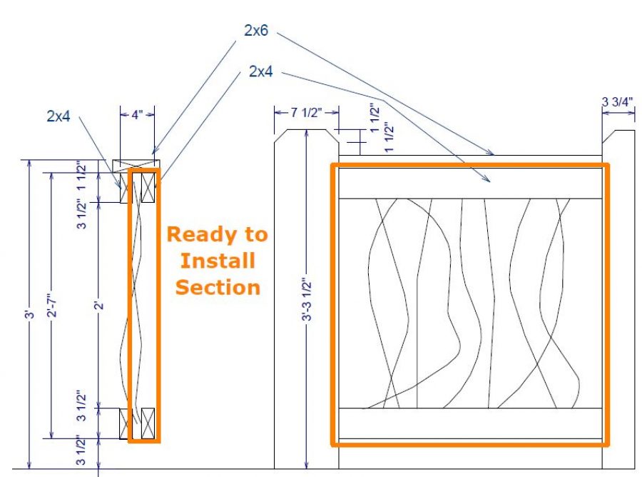 Drawing of a section of Mountain Laurel Handrails