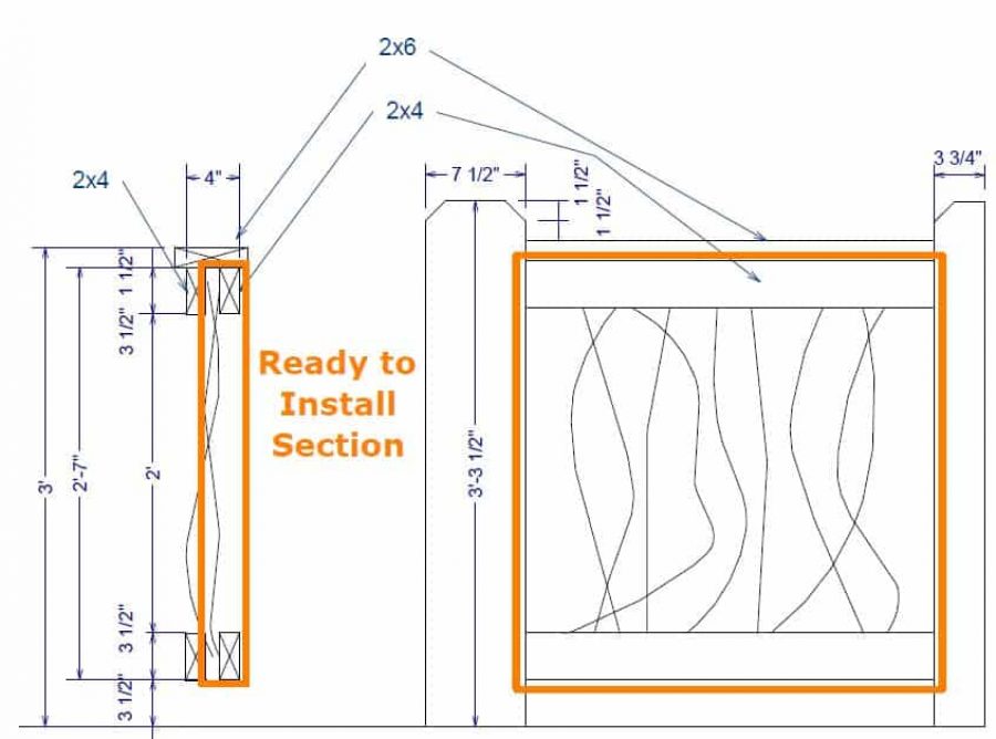 Drawing of a section of Mountain Laurel Handrails