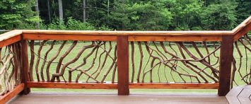 A front deck completed with Mountain Laurel Handrails