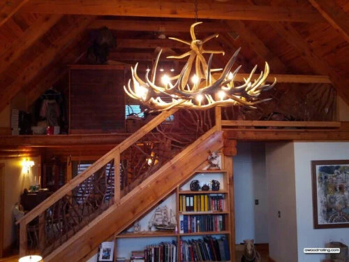 Antler Chandelier With Laurel Railing