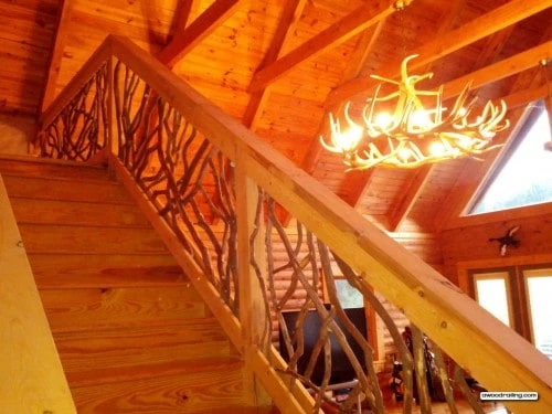 Mocksville, NC Stair Handrail &amp; Antler Chandelier