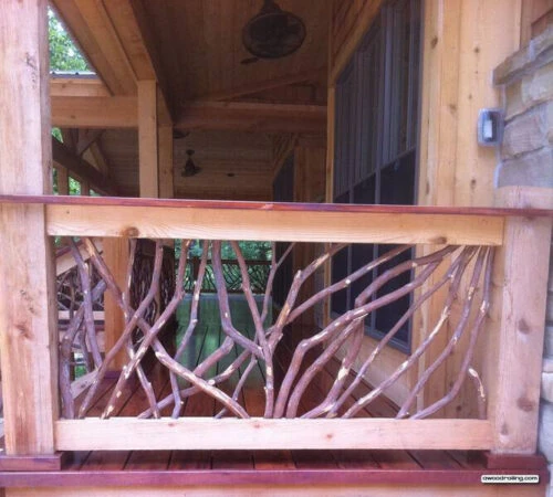 Columbia, MO Hewn Log Porch Railing