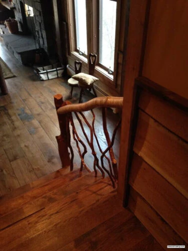 Branch Banister, Log Newel Post And Handrail