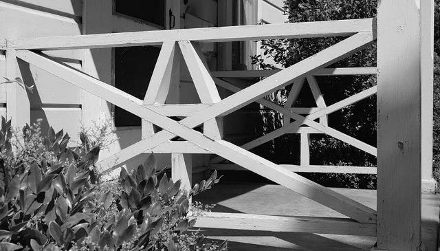 A geometric railing design at Mare Island Shipyard showcasing industrial heritage with artistic details and maritime craftsmanship, highlighting innovative deck railing designs.