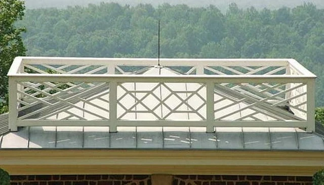 An authentic Chippendale style cupola handrail featuring deck railing designs that reflect Thomas Jefferson's architectural taste and the iconic dome at Monticello.