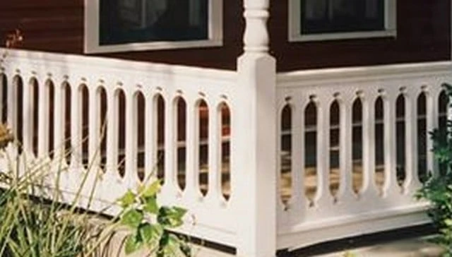 A whimsical deck railing design featuring extended oval sawn balusters with a circus clown balloon aesthetic and small circle caps