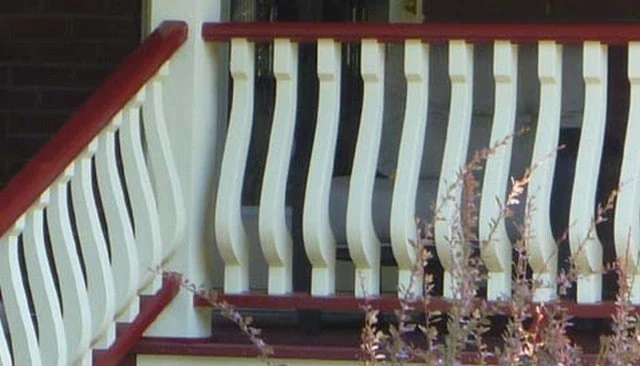 Pregnant baluster design featuring a profile view resembling a pregnant woman, with contrasting top and bottom colors for creative deck railing design.