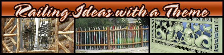 A collection of railing ideas showcasing diverse designs, including metal, wood, and artistic elements, exemplifying creative deck railing ideas for outdoor spaces.