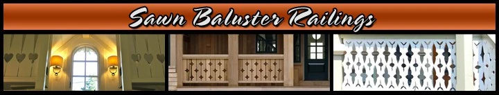 A collection of sawn baluster railings showcasing various designs and finishes, exemplifying creative deck railing designs for outdoor spaces.