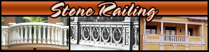 A collection of stone railing ideas showcasing various styles and finishes, exemplifying durable outdoor railing solutions for decks and patios.