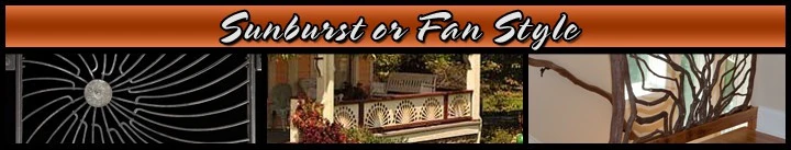A collection of sunburst railing ideas showcasing various designs with sunburst patterns, exemplifying unique outdoor railing solutions for decks and patios.