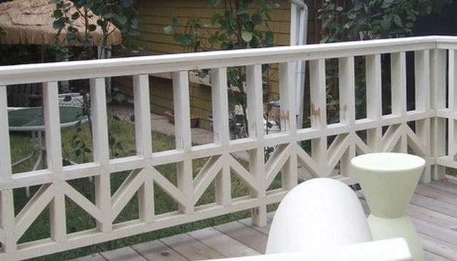 wooden arrow railing featuring 2x4 lumber, providing structural integrity and visual interest for outdoor spaces.