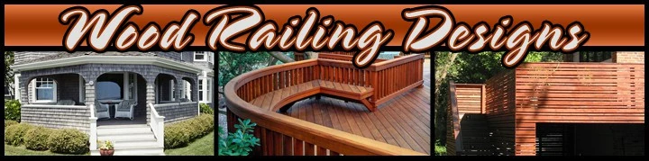 A collection of wood railing designs showcasing various styles, including traditional and modern elements, exemplifying classic outdoor railing solutions for decks and patios.