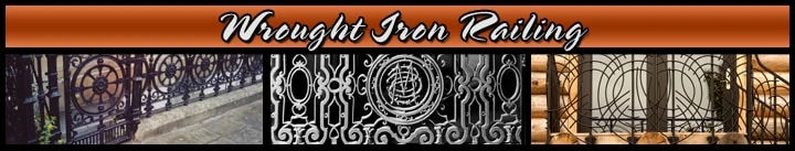 A collection of wrought iron railing designs showcasing intricate patterns and durable construction, exemplifying timeless outdoor railing solutions for decks and patios.