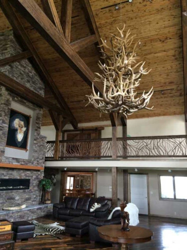 Balcony Railing With Antler Chandelier