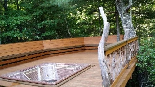 Bench and Branch Railing for Hot Tub Deck