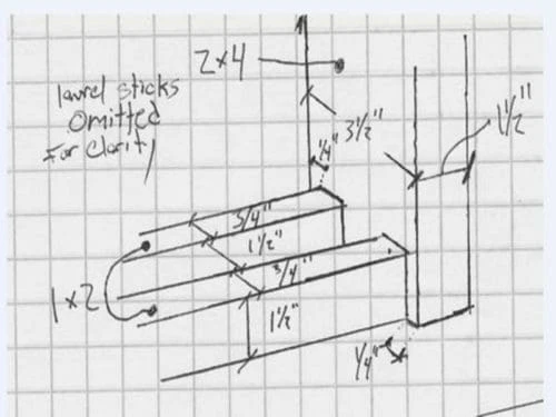 Blueprint of a Lissara style handrail corner section, displaying detailed measurements and specifications.