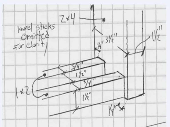 Blueprint of a Lissara style handrail corner section, displaying detailed measurements and specifications.