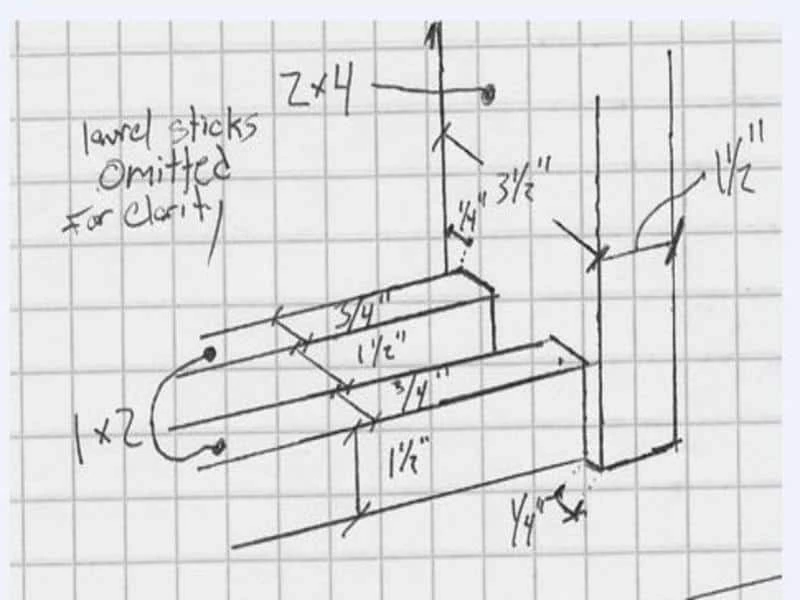 Blueprint of a Lissara style handrail corner section, displaying detailed measurements and specifications.
