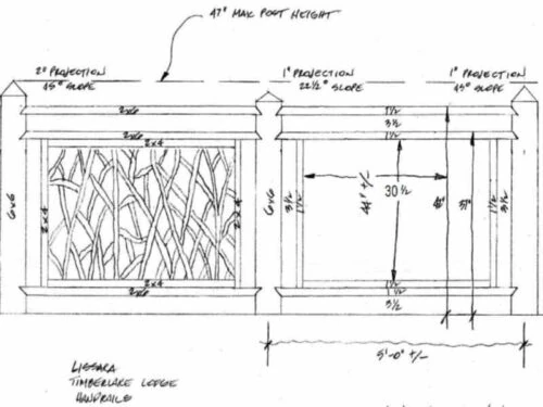 Blueprint of Lissara style handrail showing precise measurements for each component.