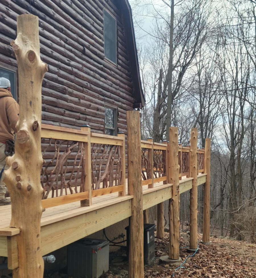 Close Up Handrails And Log Post