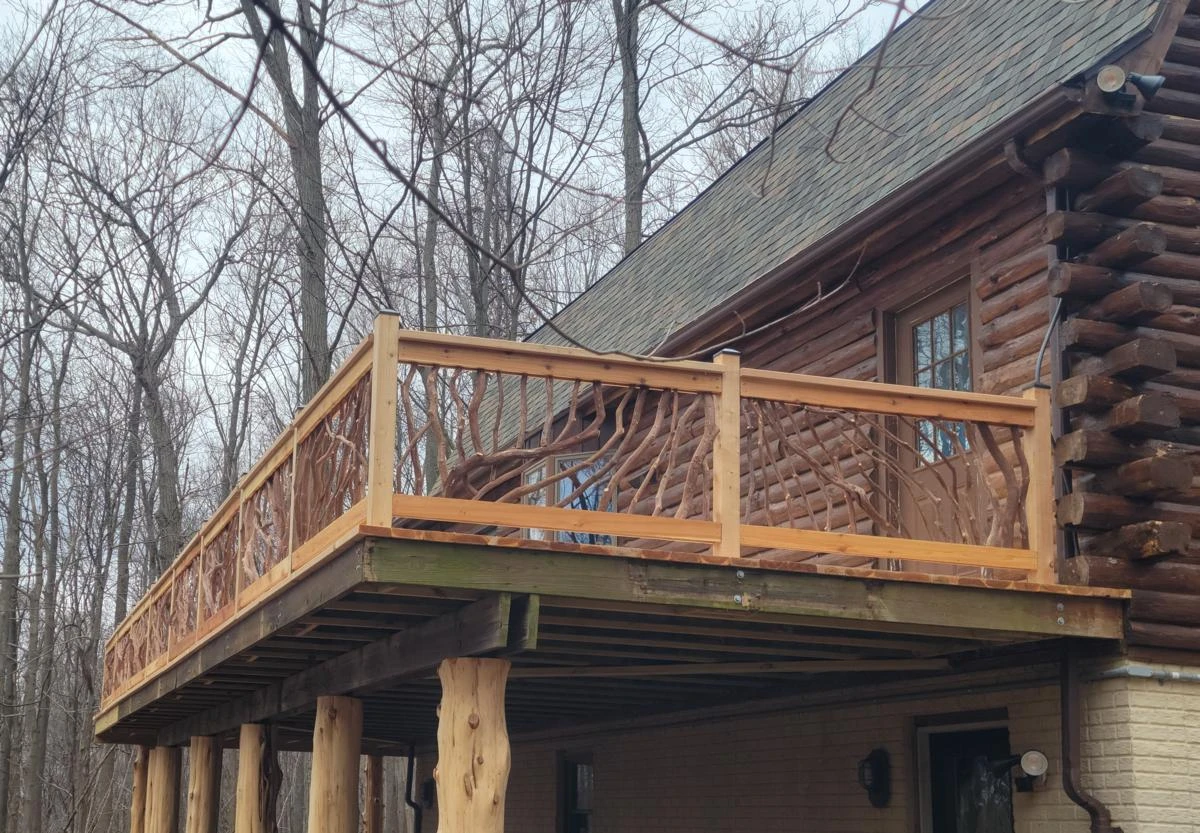 Myersville, MD Log Cabin Home With Back Deck Mountain Laurel Handrails