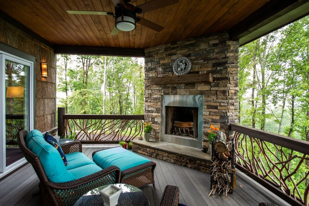 Lenoir, NC Porch Fireplace And Railings