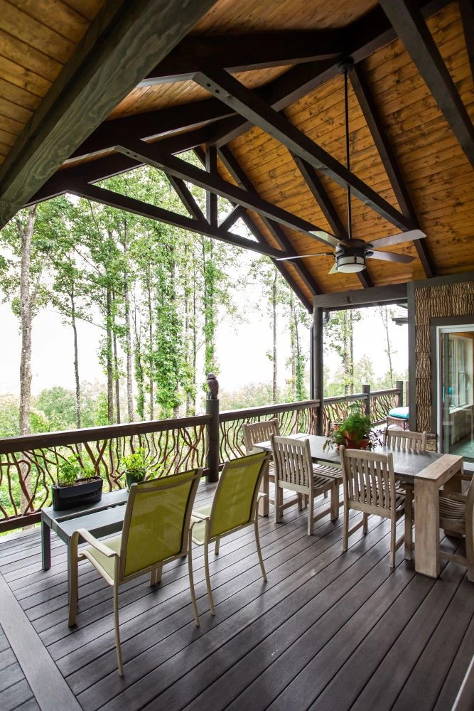 Timber Frame Covered Porch With Railings
