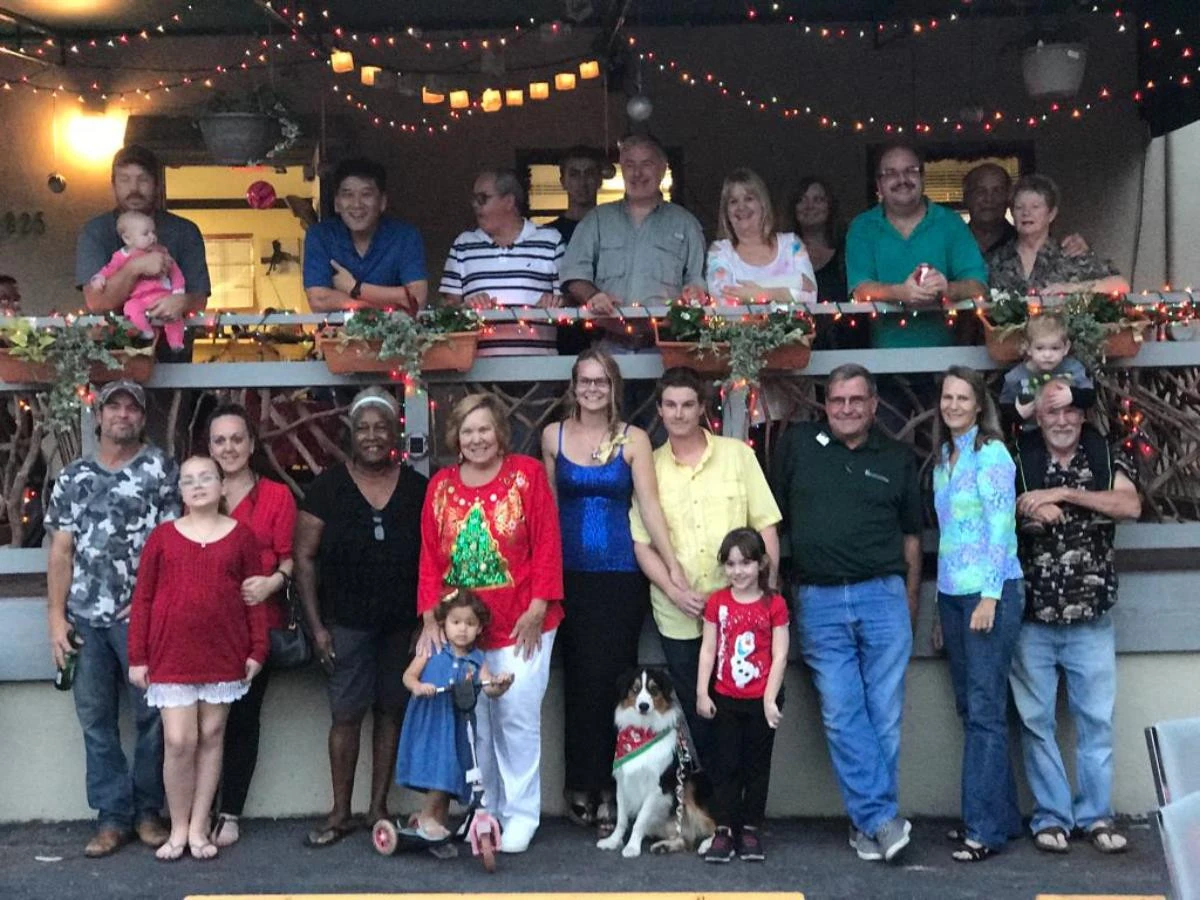 Fort Lauderdale Fl Christmas Party Posing With Festive Handrails