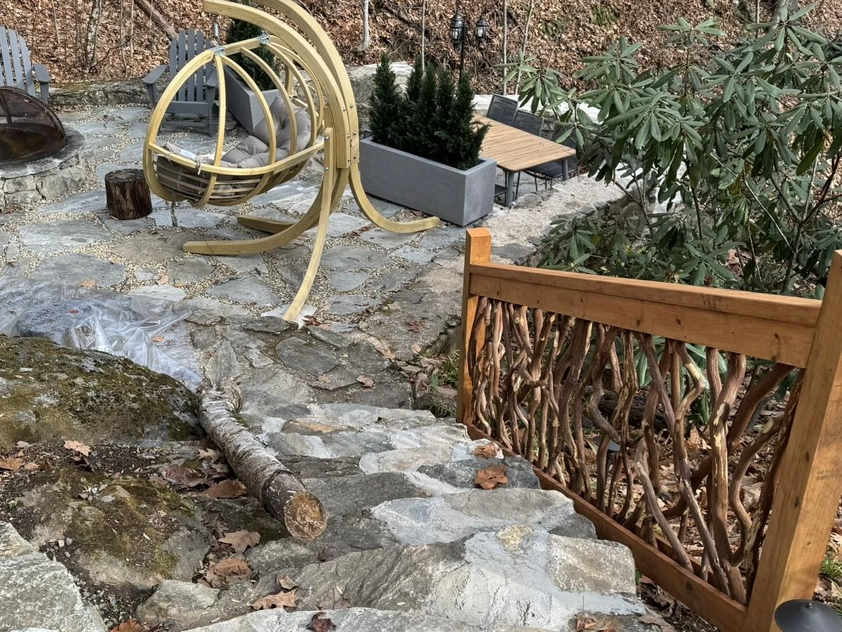 Waynesville Nc Stone Patio With Stair Handrailing
