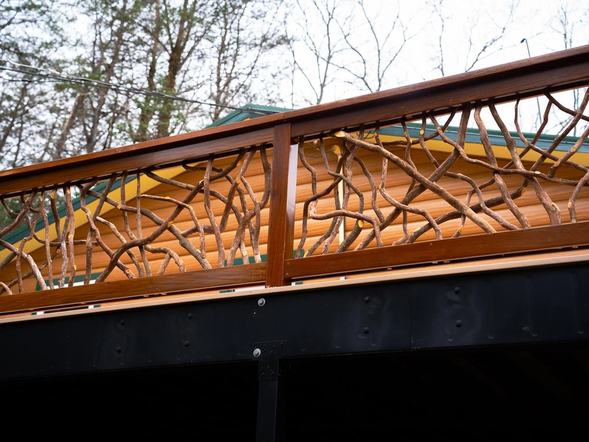 Franklin NC Deck Handrail Log Cabin Behind