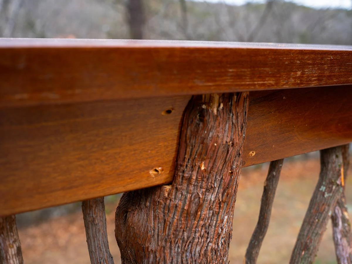 Franklin NC Log Post Connected To Handrail Close Up View