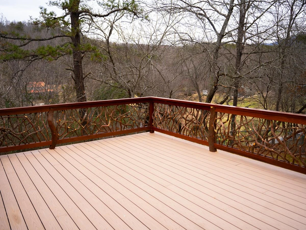 Franklin Nc Zoomed Out Corner Deck View Of Handrails